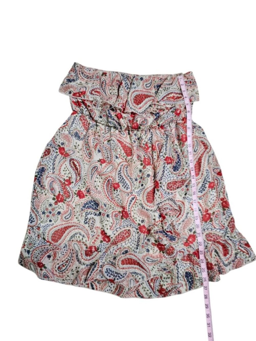 Faith 21 Women 1X Strapless Dress Cream Red Paisley Boho Archival Rare Statement - Picture 6 of 7